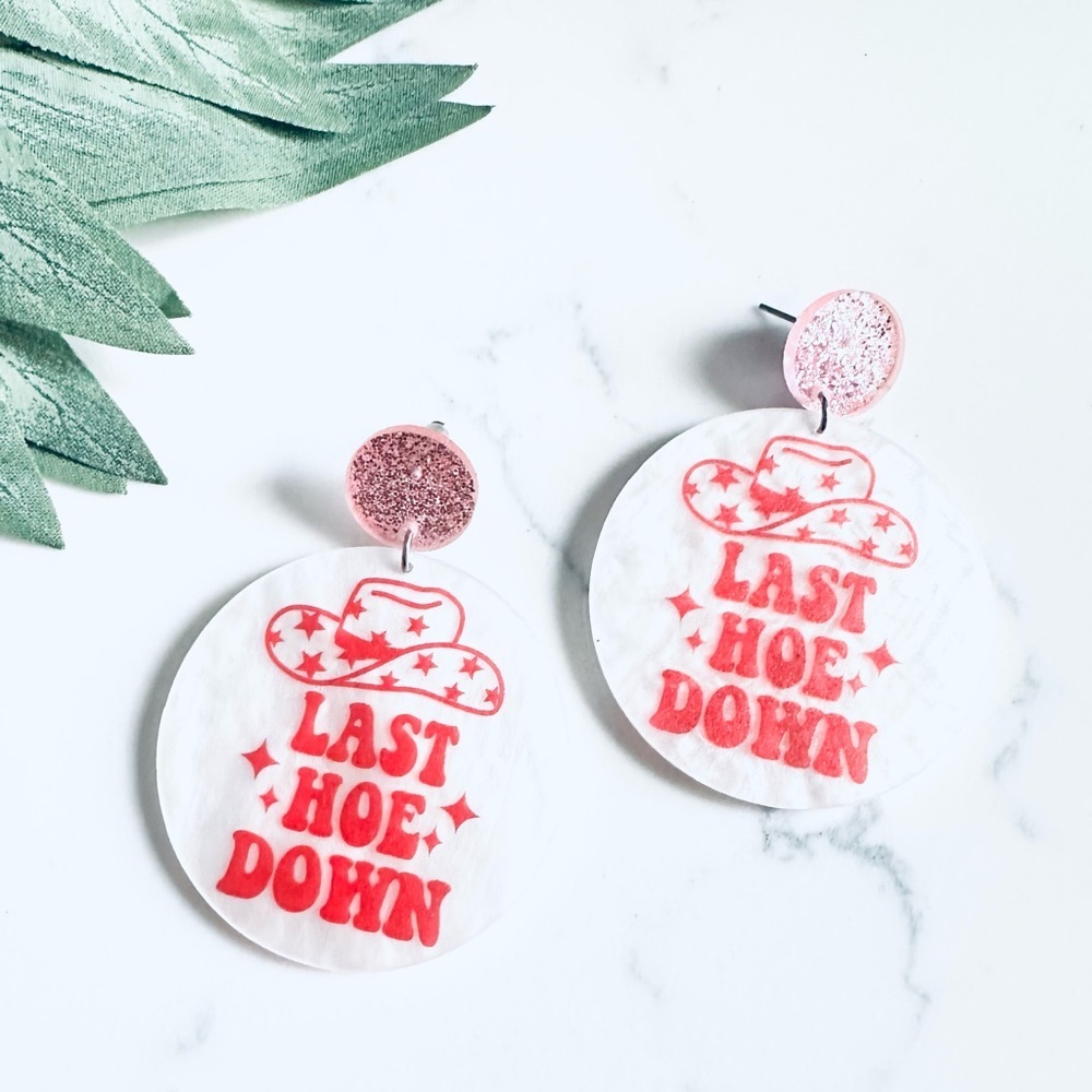 2/$30🌵 Last H*e Down Bachelorette Party Earrings Acrylic Western Rodeo Cowgirl